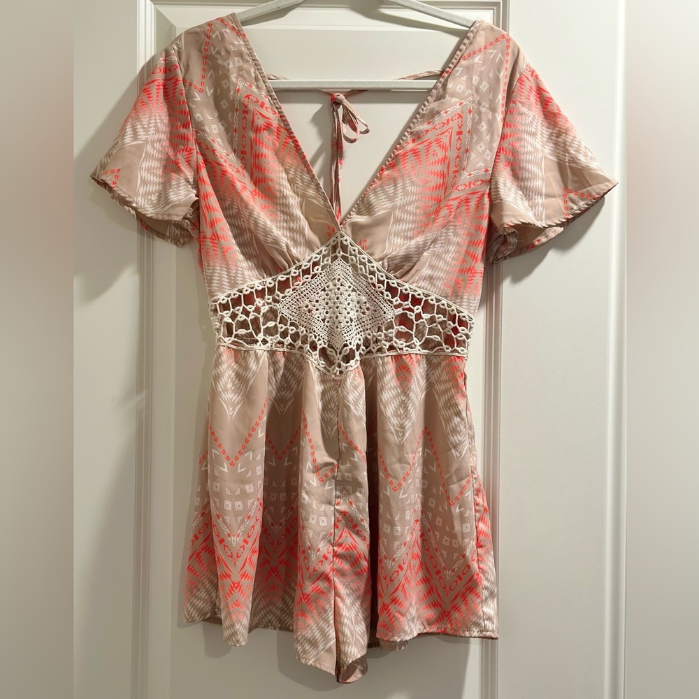 Boho Patterned Romper with Crochet Detail